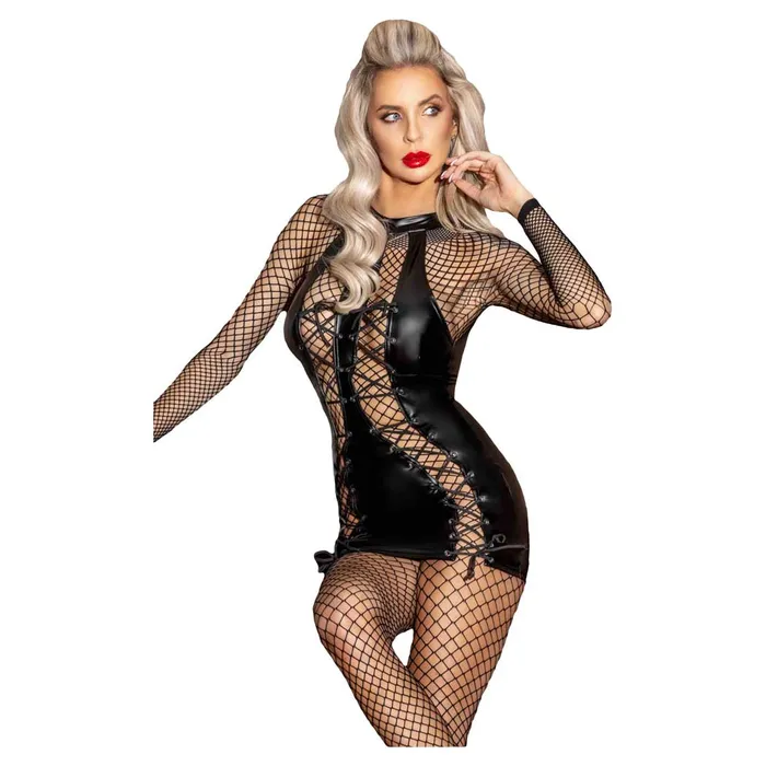 Couples Noir Handmade Noir Handmade Powerwetlook Dress with Double LaceUp Front