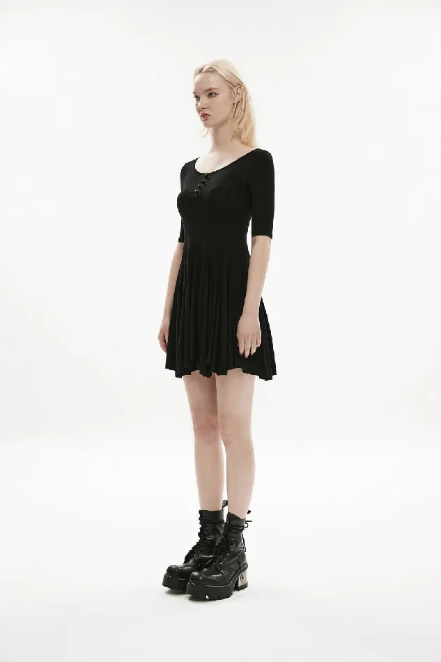 EVEs SECRETS Anal Midi Black Skater Dress adorned with Exclusive Rivet Accent