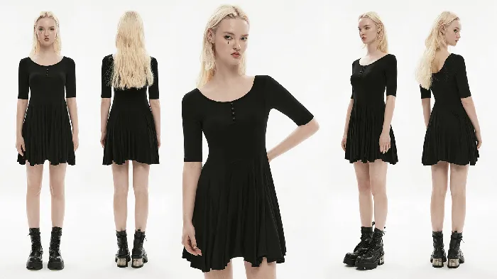 EVEs SECRETS Anal Midi Black Skater Dress adorned with Exclusive Rivet Accent