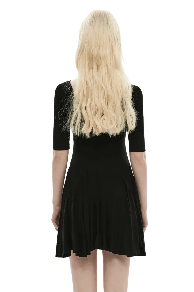 EVEs SECRETS Anal Midi Black Skater Dress adorned with Exclusive Rivet Accent