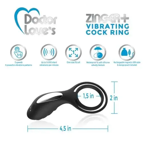 Male Sex Toys Doctor Love Doctor Love Zinger Vibrating Rechargeable Cock Ring Black Male Sex Toys Doctor Love Doctor Love Zinger Vibrating Rechargeable Cock Ring Black