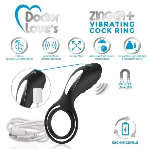 Male Sex Toys Doctor Love Doctor Love Zinger Vibrating Rechargeable Cock Ring Black Male Sex Toys Doctor Love Doctor Love Zinger Vibrating Rechargeable Cock Ring Black