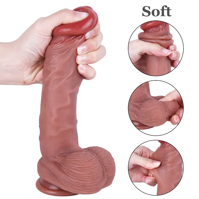 Modi Female Sex Toys B97 Lifelike Moving Foreskin DualLayer Liquid Silicone Suction Cup Dildo with Balls 83 Inch