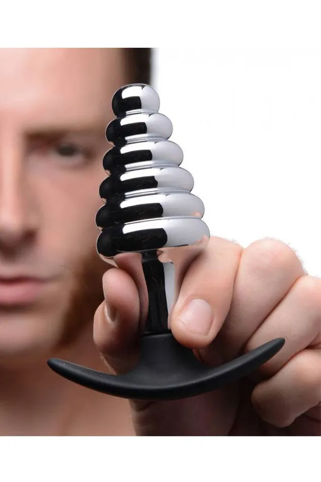 XR Brands Male Sex Toys XR Brands Master Series Dark Hive Metal and Silicone Ribbed Anal Plug